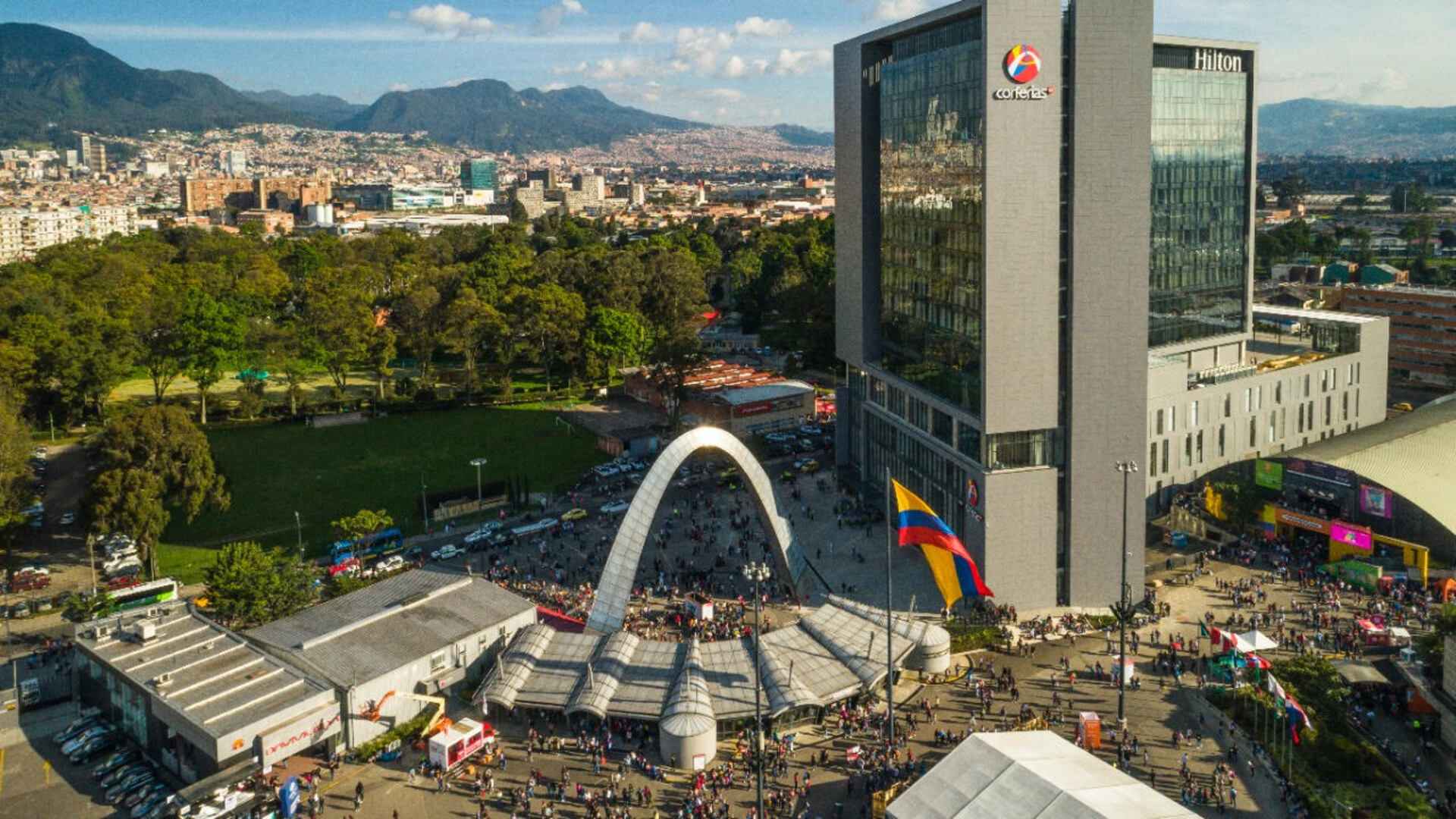 Vista aérea del complejo de Corferias en Bogotá. Fotografía: Archivo IDT