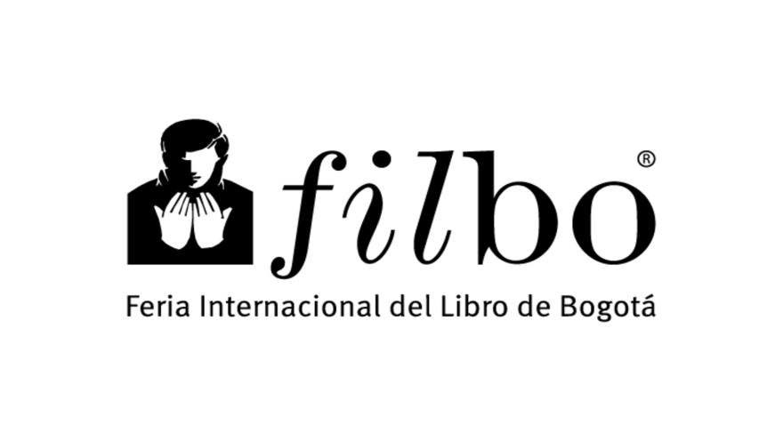 Logotipo de "FILBo", Feria Internacional del Libro de Bogotá, con diseño en blanco y negro de un lector.