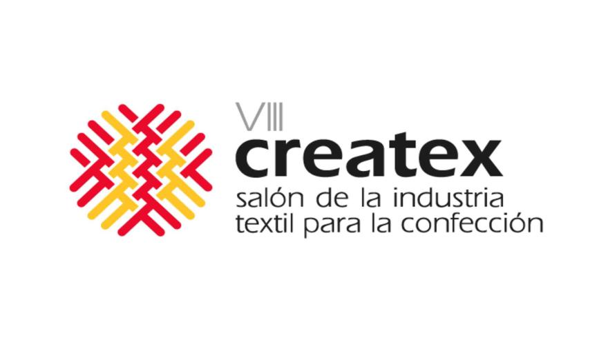 Logotipo "Createx VIII", Salón de la industria textil para la confección, con diseño geométrico rojo y amarillo.