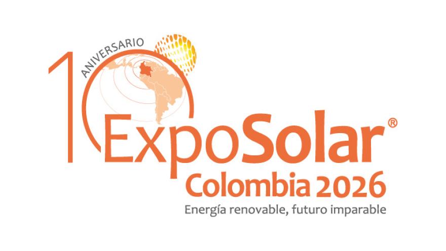 Logo oficial de Exposolar y su organizador, feria enfocada en energías renovables y soluciones solares.
