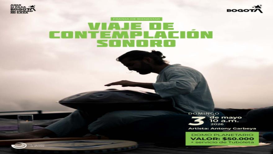 Gráfico que invita a un "Viaje de contemplación sonora", una experiencia relajante y envolvente.