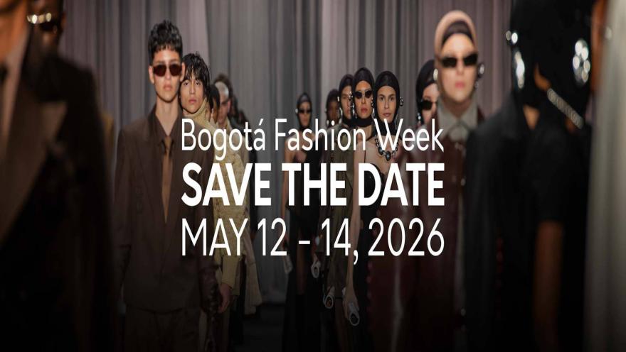 Flyer oficial de Bogotá Fashion Week 2026, destacando diseño y creatividad. Se celebra en Ágora Bogotá.