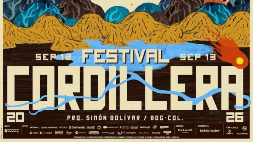 A poster featuring artistic illustrations of golden mountains and blue rivers on a beige background.