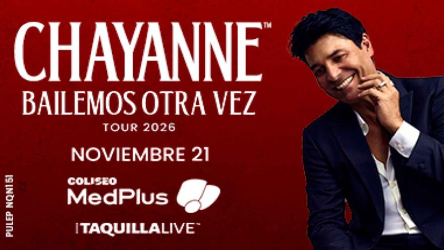 Cartel promocional del concierto de Chayanne "Bailemos Otra Vez Tour 2026" en el Coliseo MedPlus de Bogotá.