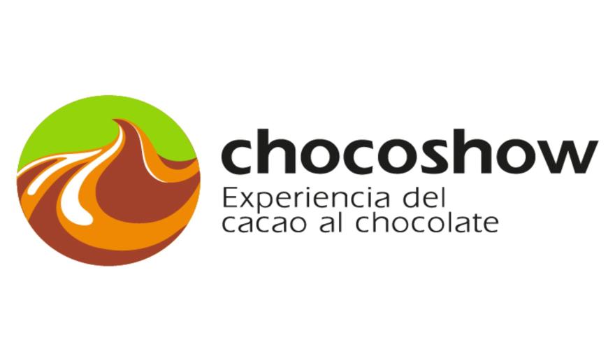 Logo de "Chocoshow" con una espiral de chocolate y una hoja verde, en un círculo.